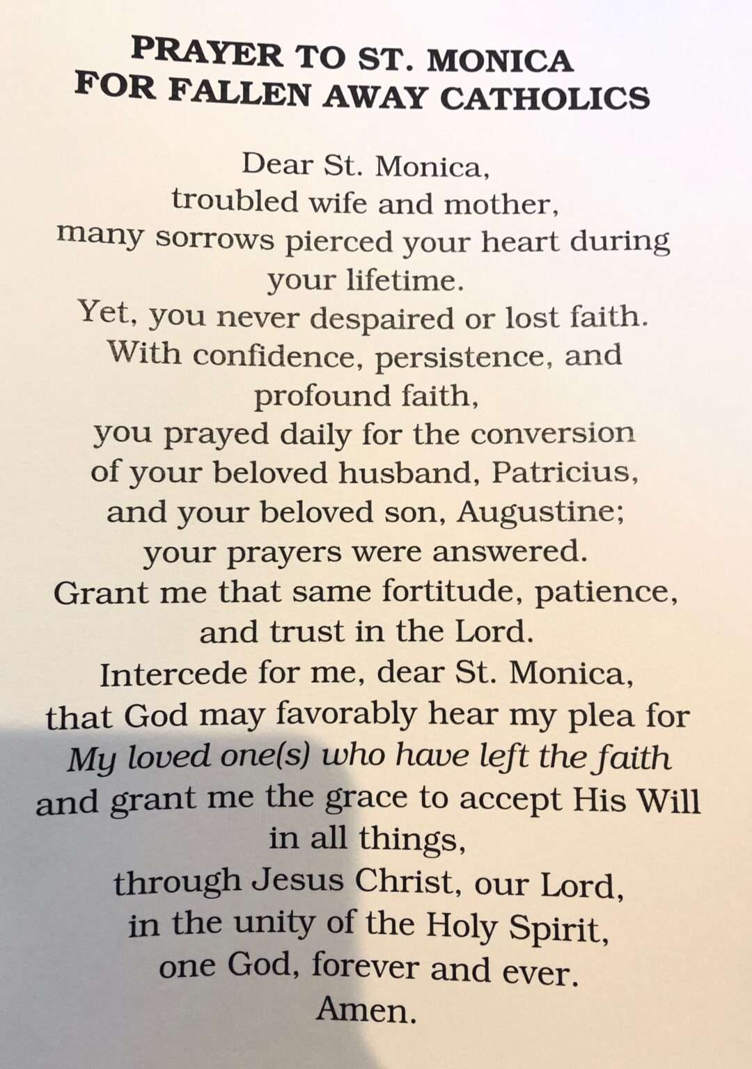 Prayer For Fallen Away Catholic